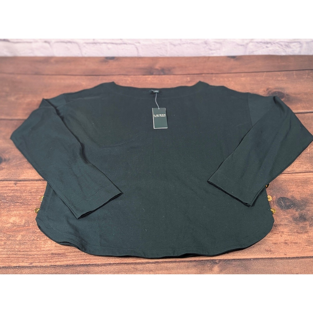 Lauren‎ Ralph Lauren Long Sleeve Top Gold Chain Trim Green Size L